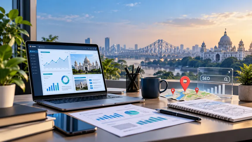 Digital marketing analytics workspace for choosing a digital marketing agency in Kolkata